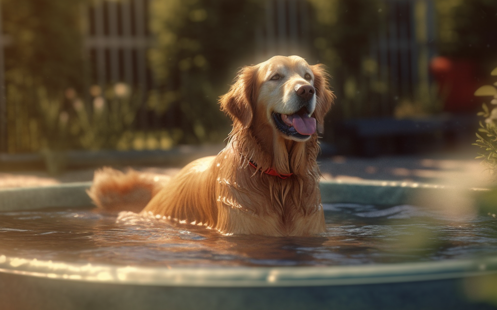 Dog in a paddling pool